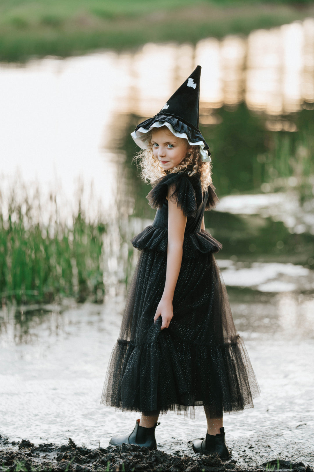 Twirl-friendly black Halloween witch dress for girls size 2–14
