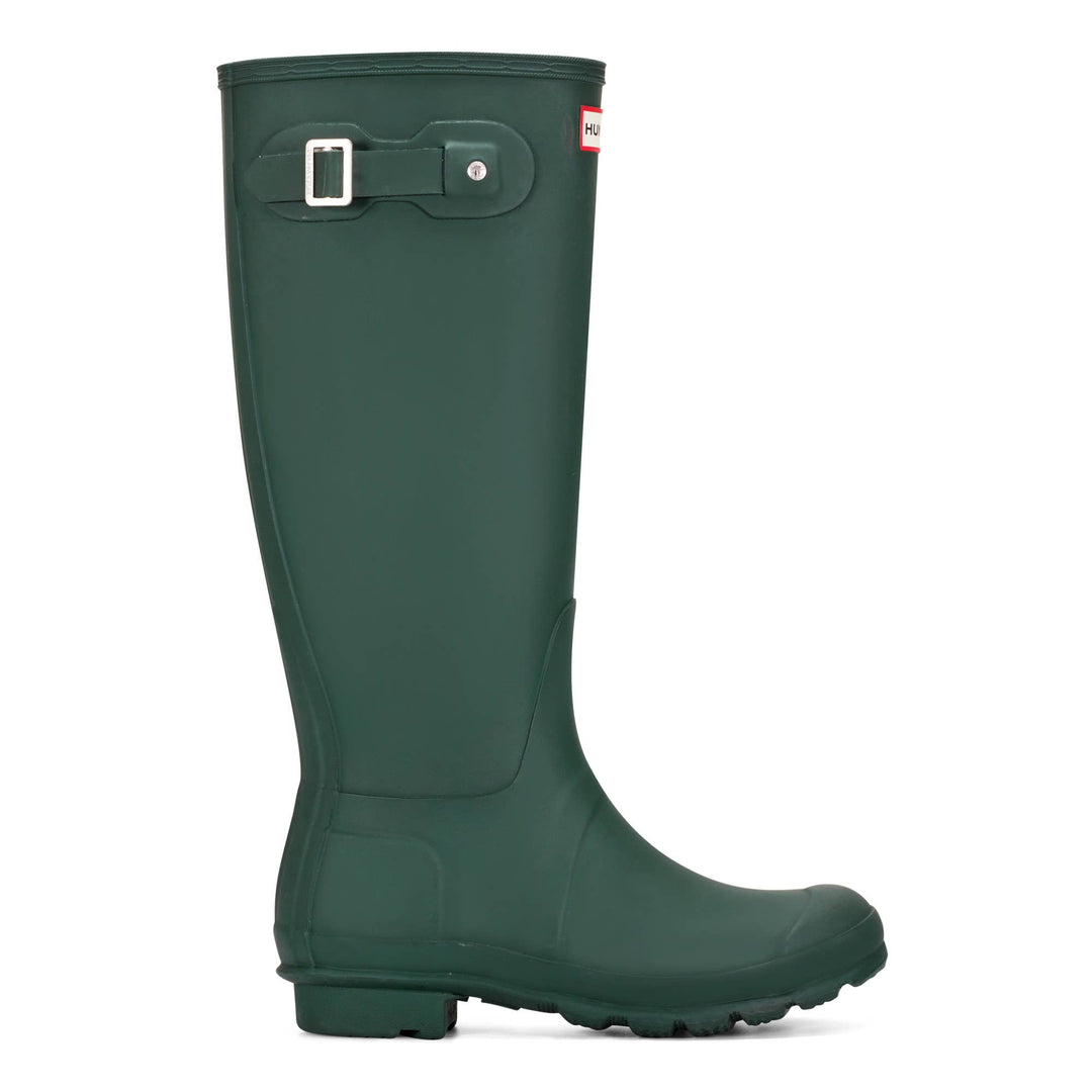 Hunter Women’s Original Tall green rain boot alternate side view with buckle detail