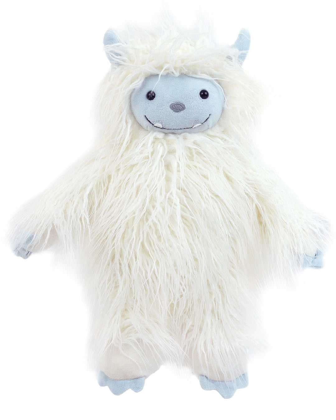 Yowie the Yeti plush by Mon Ami with long curly white fur and friendly face