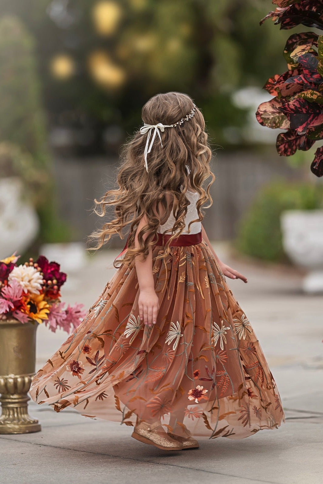 burnt orange embroidered dress Burnt Orange Flower Girl Dress | Wildflower Embroidered Tulle | Fall