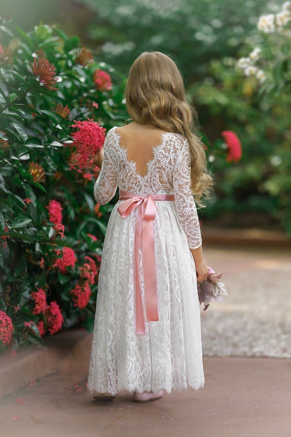 long sleeve lace flower girl gown warm white wedding dress child