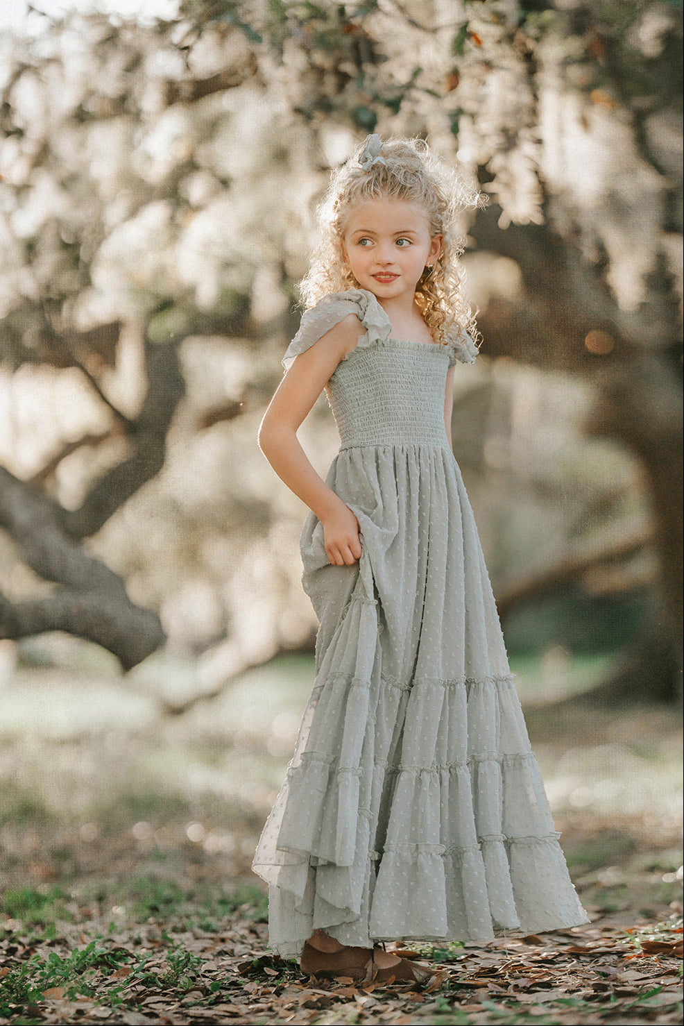 fall leaves smocked dress Mocha Leaf Print Smocked Square Neck Puff Sleeve Maxi Dress