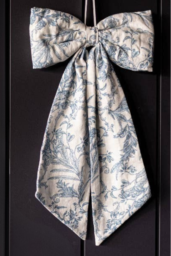Blue Toile Fabric Bow