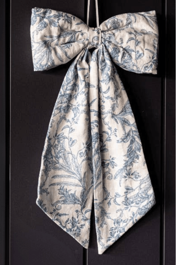 Blue Toile Fabric Bow