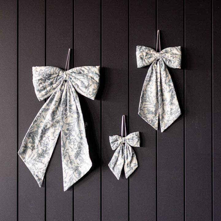 Blue Toile Fabric Bow