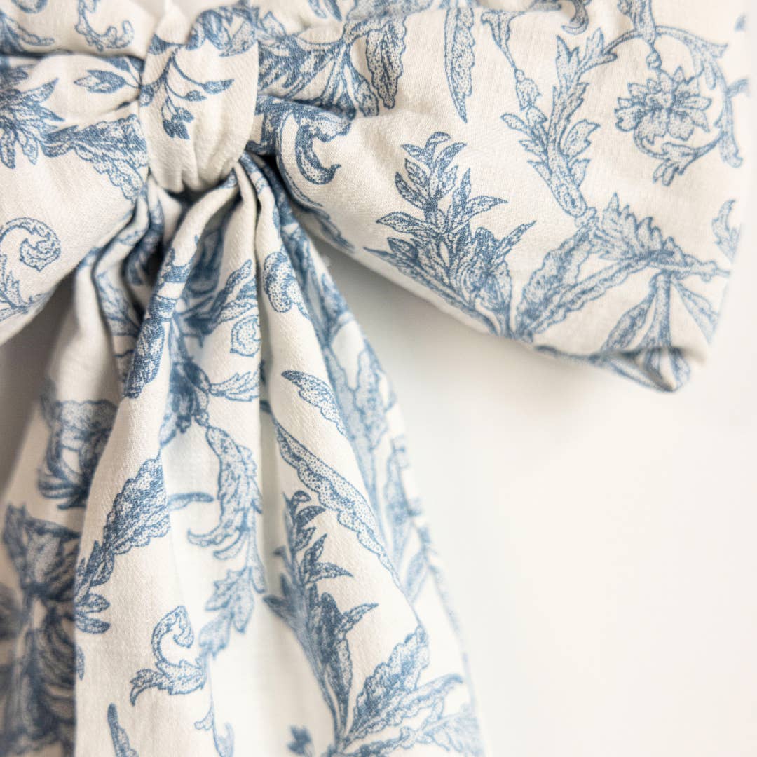 Blue Toile Fabric Bow