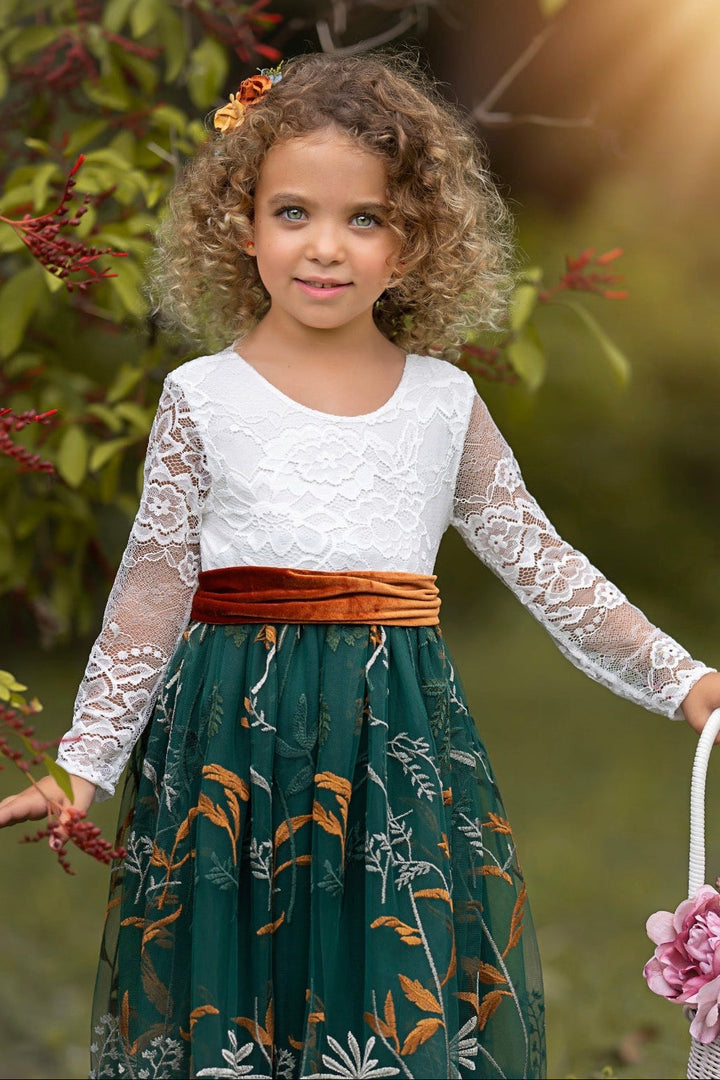 embroidered tulle flower girl dress green wedding gown child