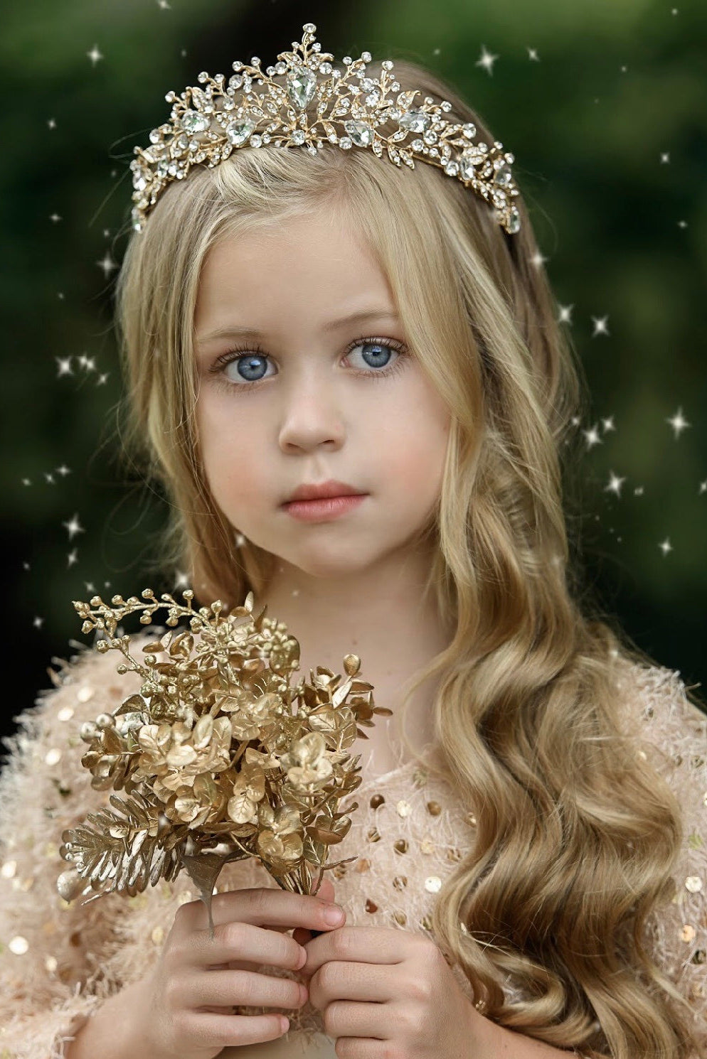 Gold crystal tiara crown for flower girls, weddings, birthdays, and special occasion portraits by Little Kitten