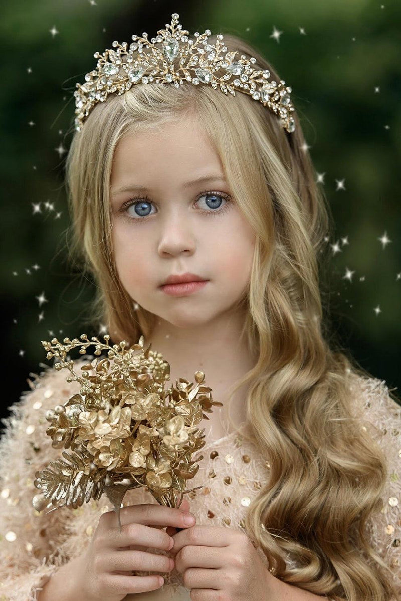 Gold crystal tiara crown for flower girls, weddings, birthdays, and special occasion portraits by Little Kitten