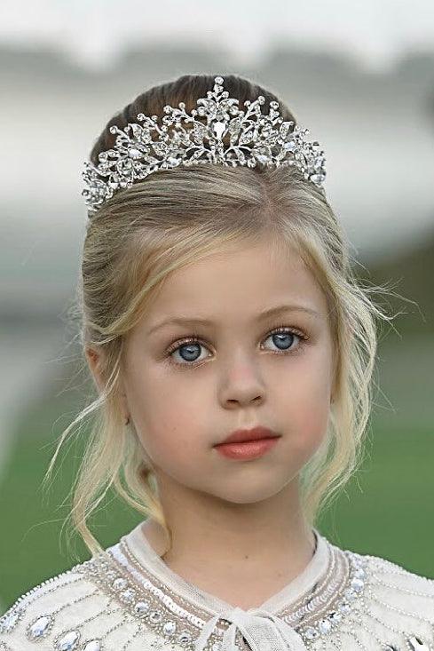 Silver crystal tiara crown for flower girls, weddings, birthdays, and special occasion portraits by Little Kitten