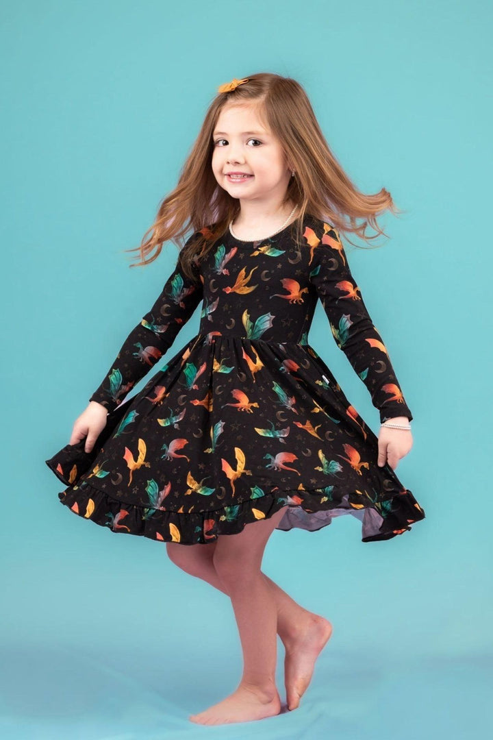 Dreamy Dragons Bamboo Twirl Dress For Girls