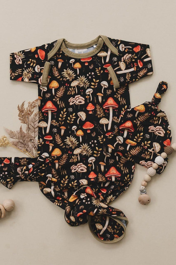 Mushroom Print Bamboo Newborn Knotted Gown