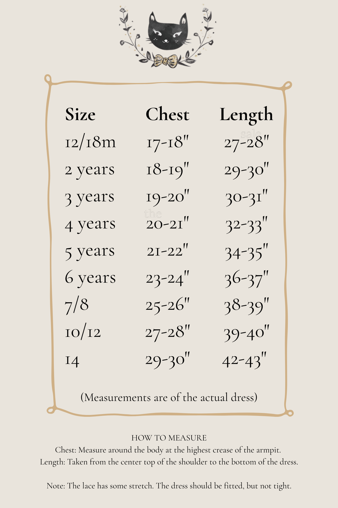 flower girl dress size chart for Little Kitten by Autumn Moon flower girl dresses