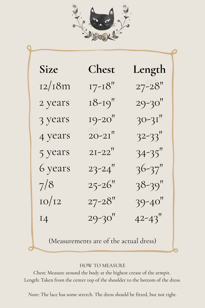 flower girl dress size chart for Little Kitten by Autumn Moon flower girl dresses
