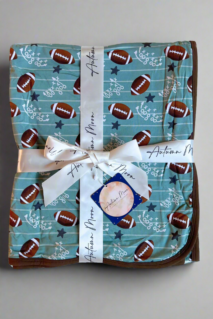 Touchdown Blitz Bamboo Football Baby Blanket