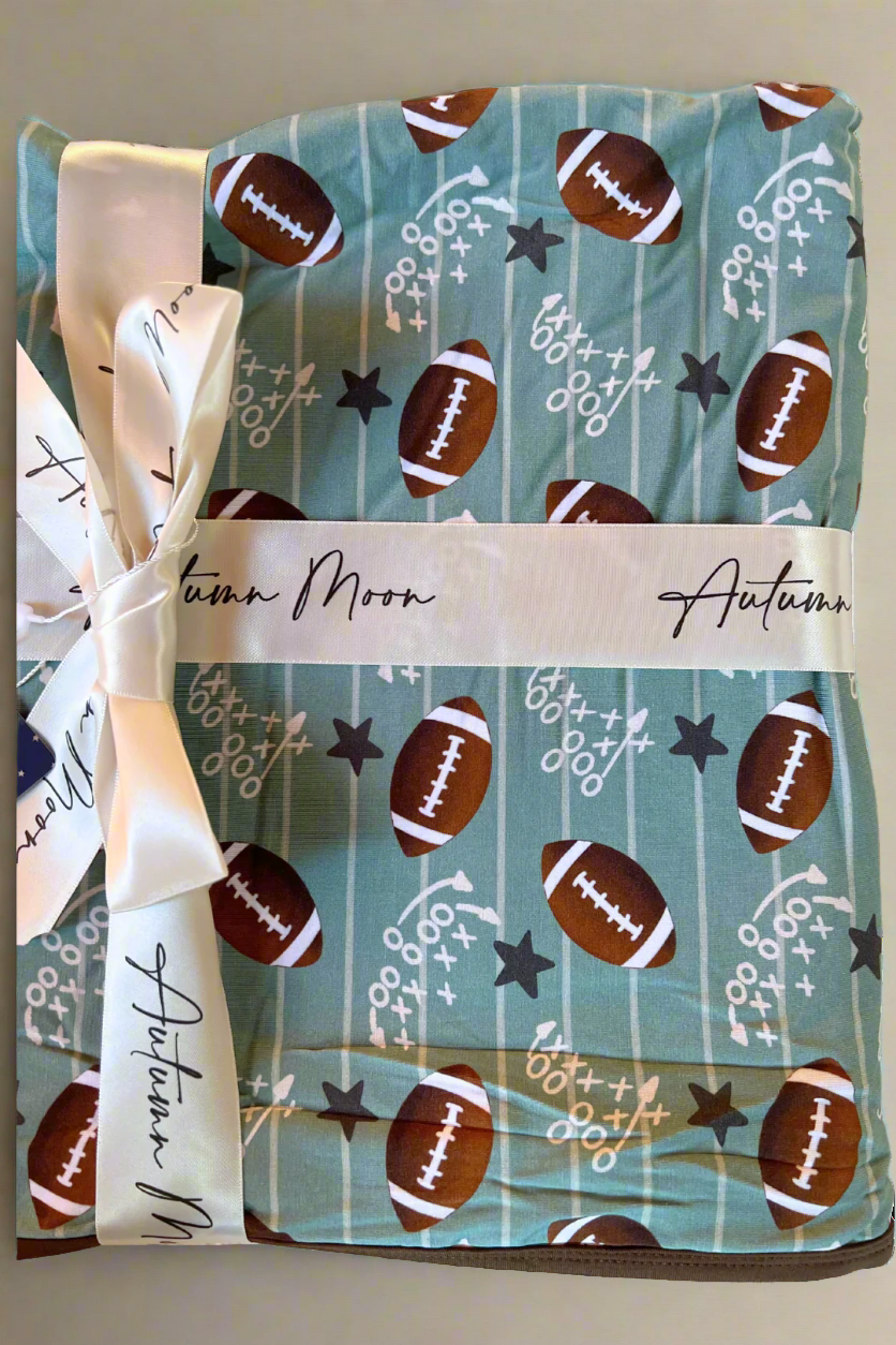 Touchdown Blitz Bamboo Football Baby Blanket