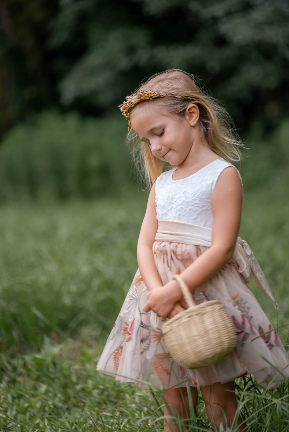 ivory champagne flower girl dress velvet sash knee length