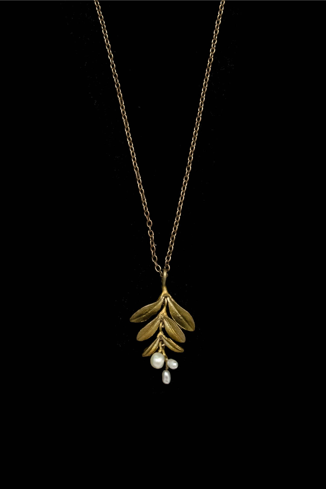 Michael Michaud Garden Vine Pendant necklace with bronze leaf design and freshwater pearl accents