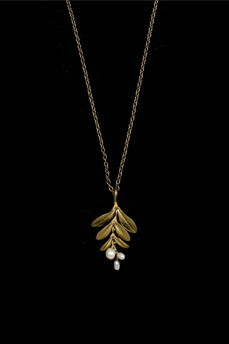 Michael Michaud Garden Vine Pendant necklace with bronze leaf design and freshwater pearl accents