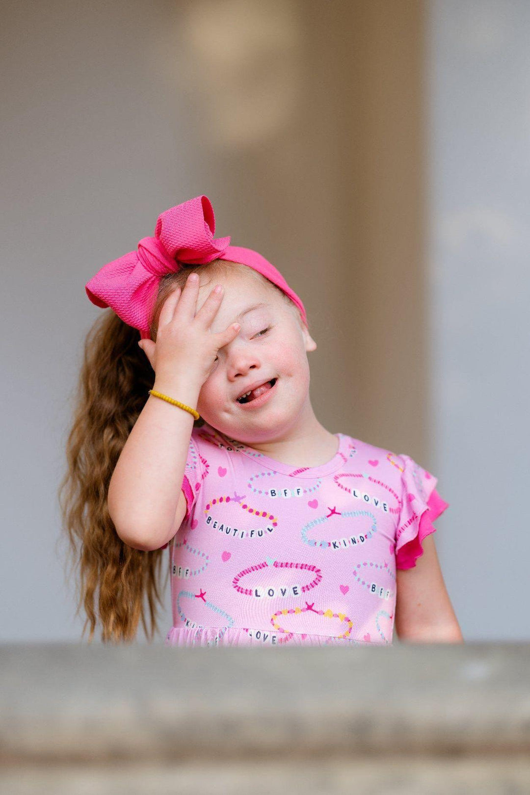 Girls Bamboo Twirl Dress - Pink Friendship Bracelet Print