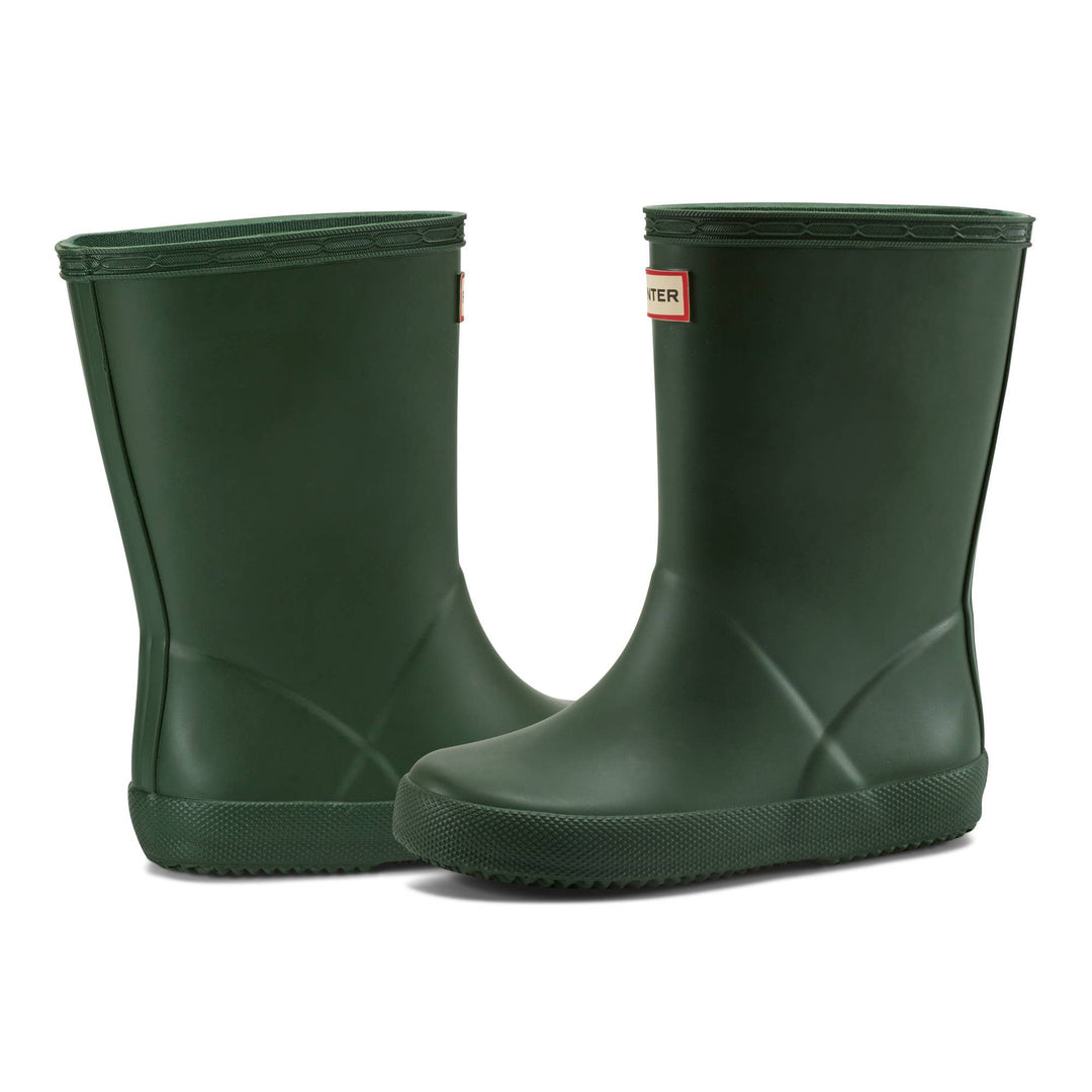 Hunter Boots Kids First Classic Hunter Green waterproof rain boots pair view