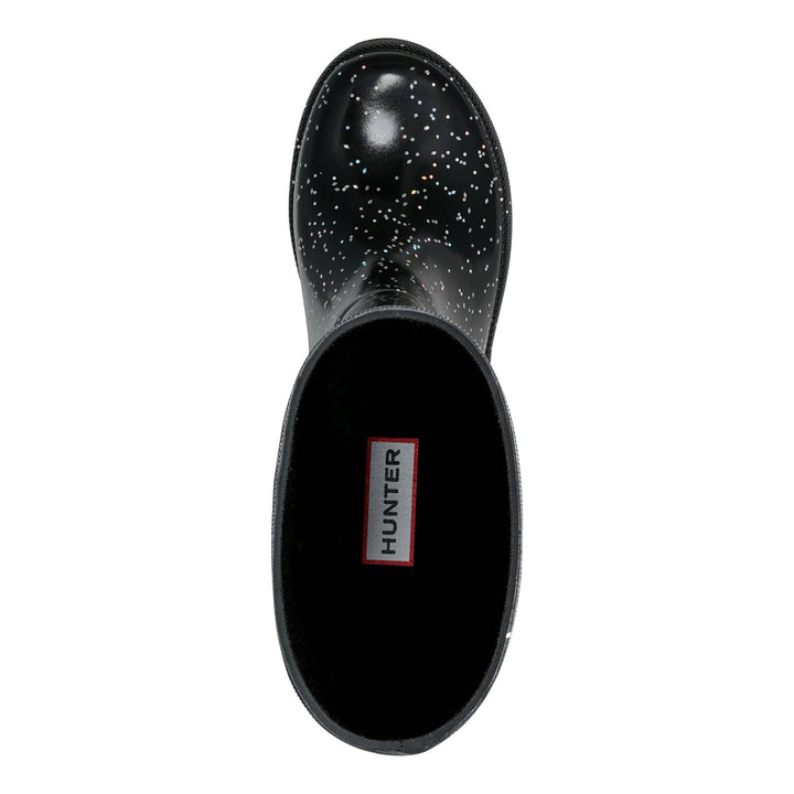 Hunter Kids First Giant Glitter black rain boot top view showing interior