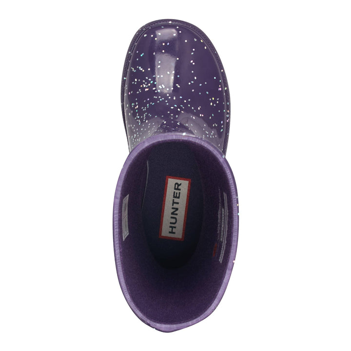 Hunter Boots little Kids First Giant Glitter dark purple rain boot top view