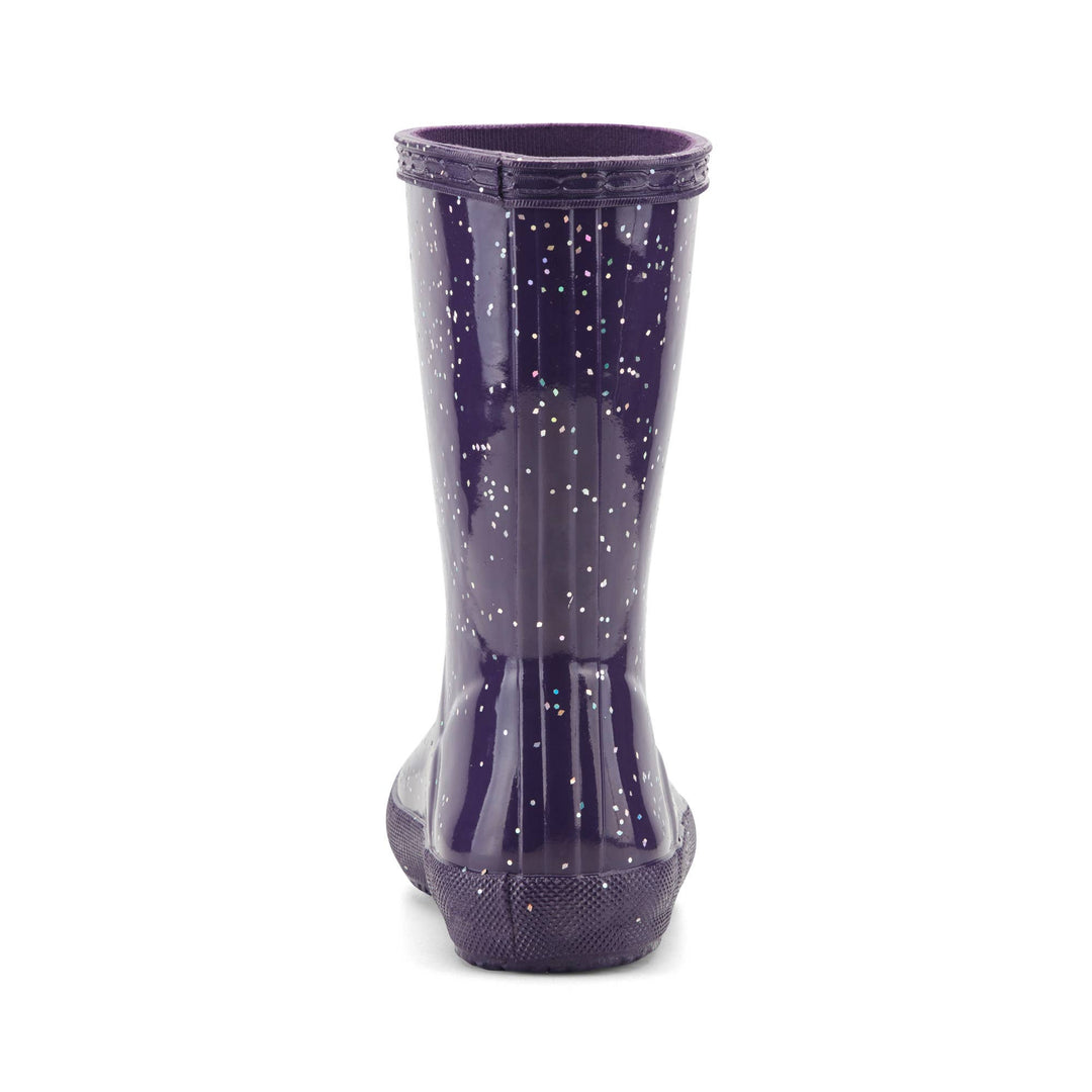 Hunter Kids First Giant Glitter dark purple rain boot outsole view