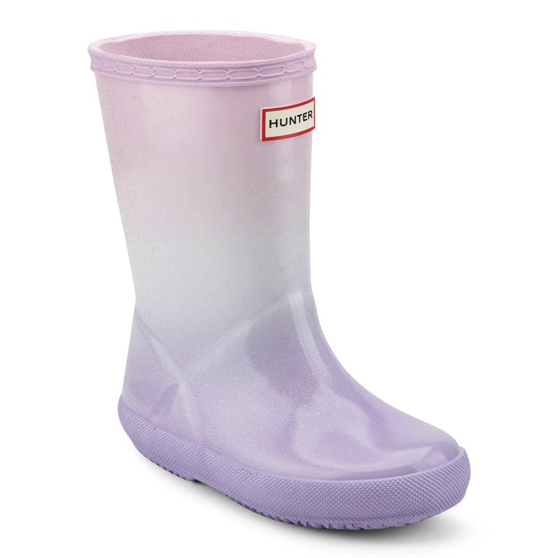 Hunter Kids First Starcloud ombre rain boot side view with glitter finish