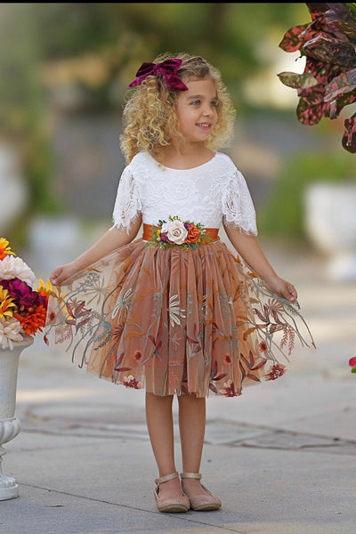 orange dress with white flowers Marigold Flower Girl Burnt Color:Prism POP printed-dress a beautiful choice for Annual meeting royal blue