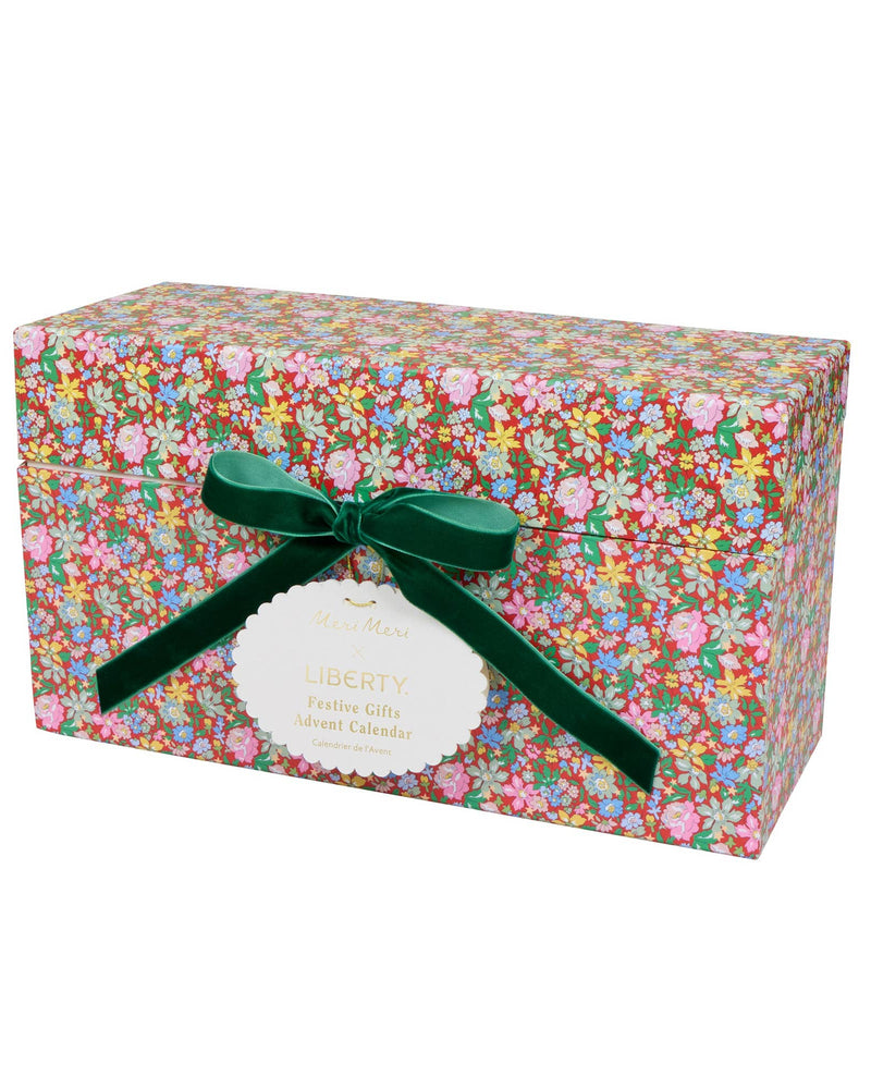 Meri Meri x Liberty Festive Gifts Advent Calendar with floral box and green velvet bow
