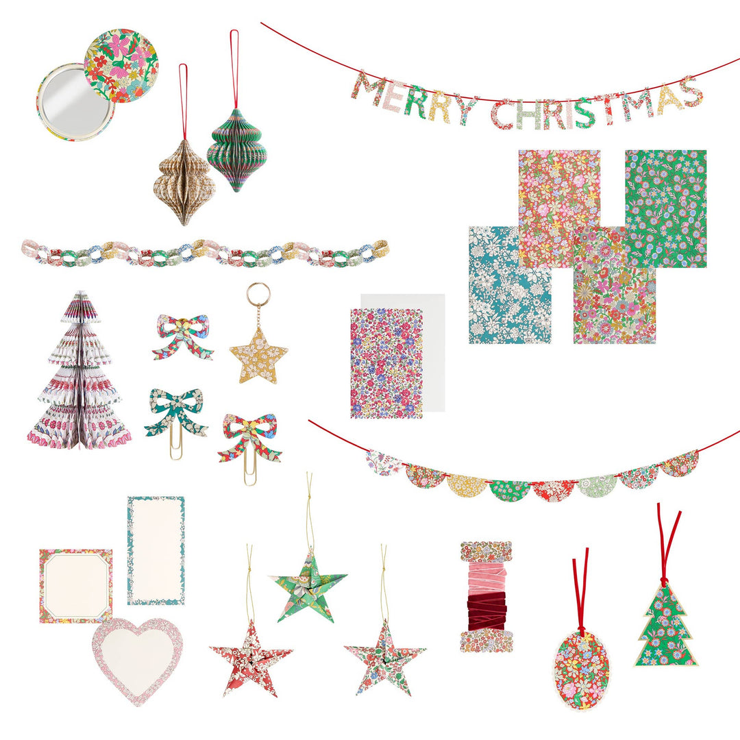 Liberty floral Christmas advent calendar opened to reveal 24 festive gift boxes