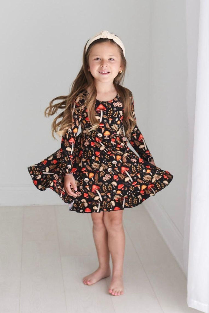 Mushroom Print Bamboo Twirl Dress