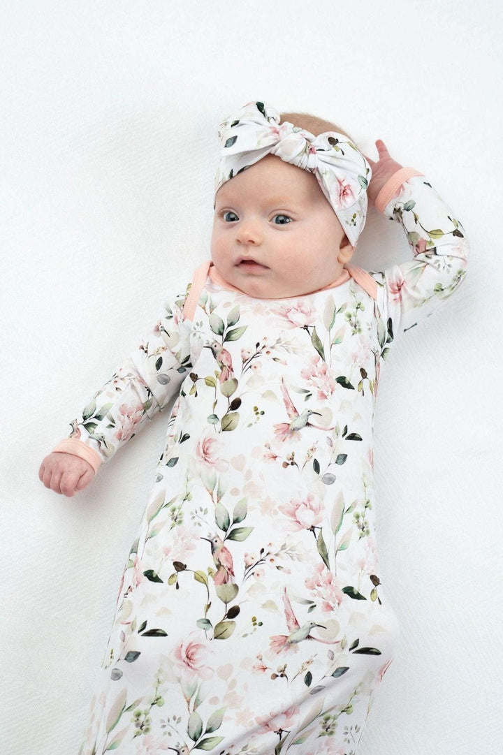 Hummingbird Print Newborn Knotted Gown