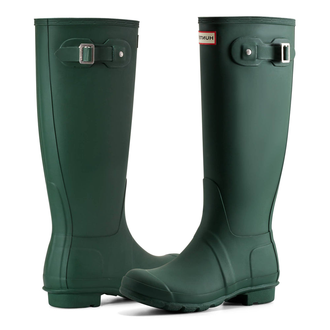 Hunter Women’s Original Tall green rain boots front and back view