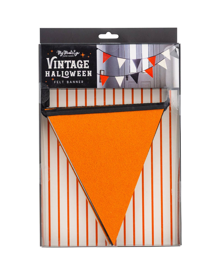 My Mind’s Eye Vintage Halloween felt pennant banner in retail packaging with black orange and cream flags