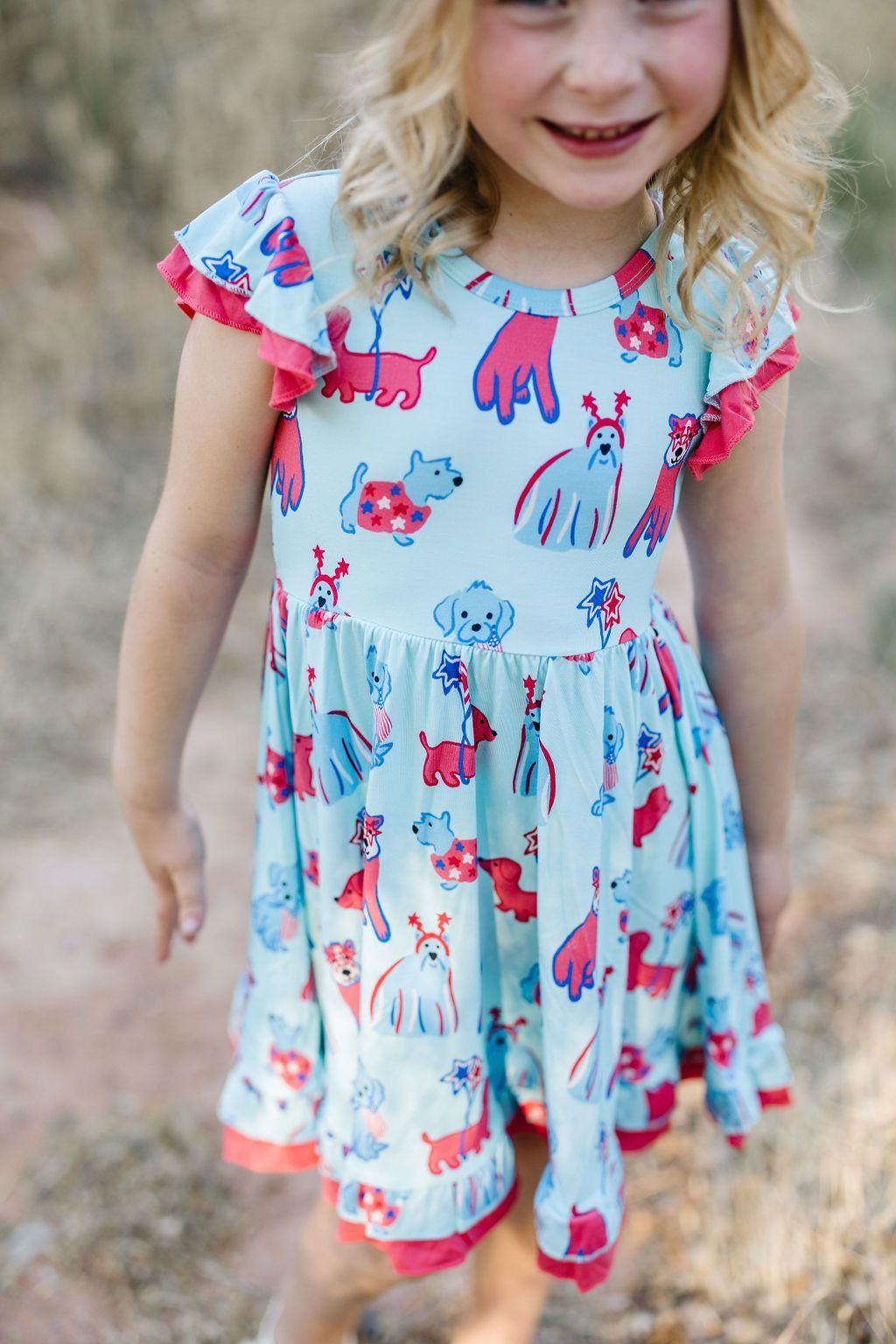 Patriotic Pups Bamboo Girls Twirl Dress