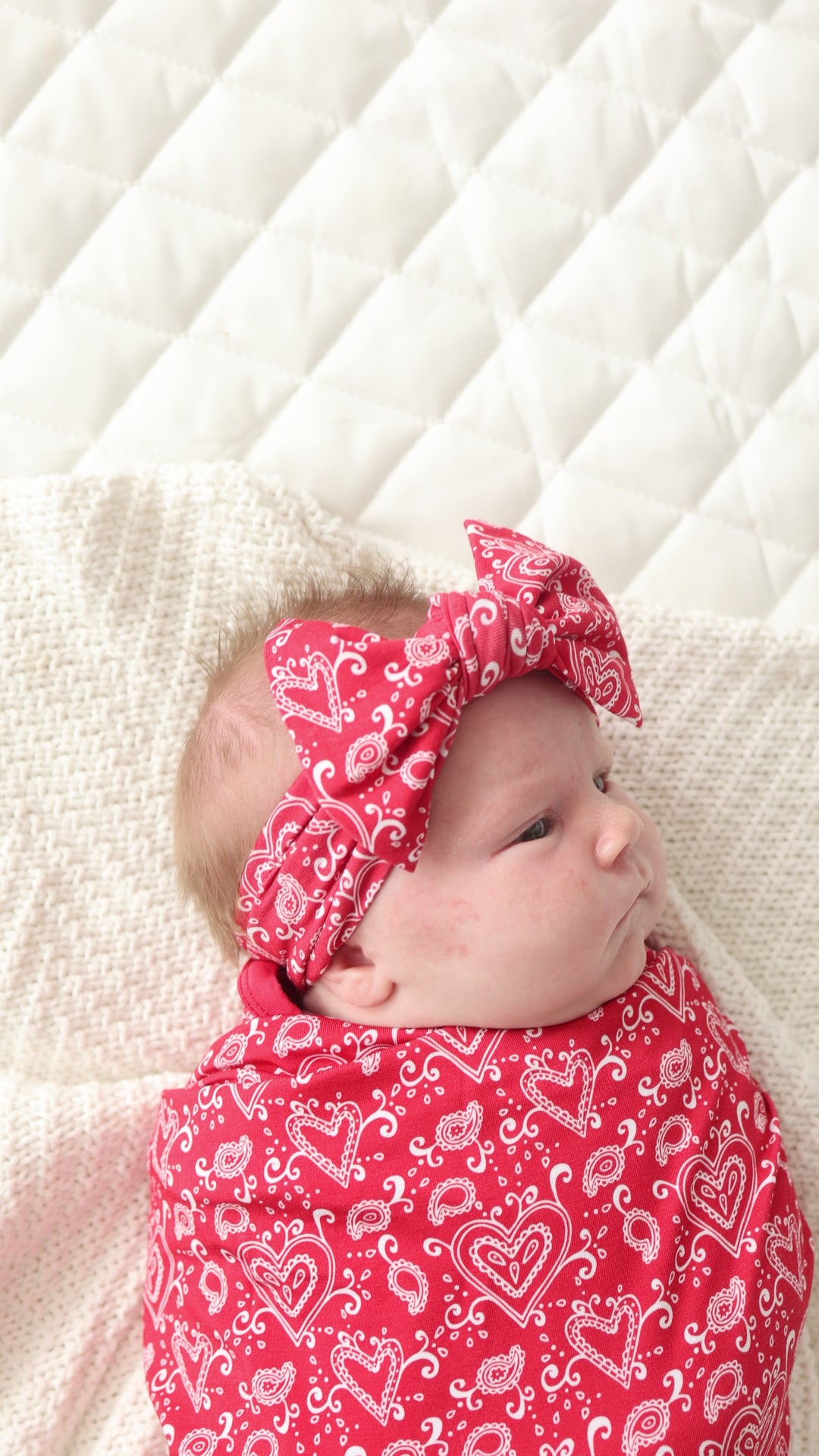 Bamboo Red Paisley Hearts Swaddle Blanket