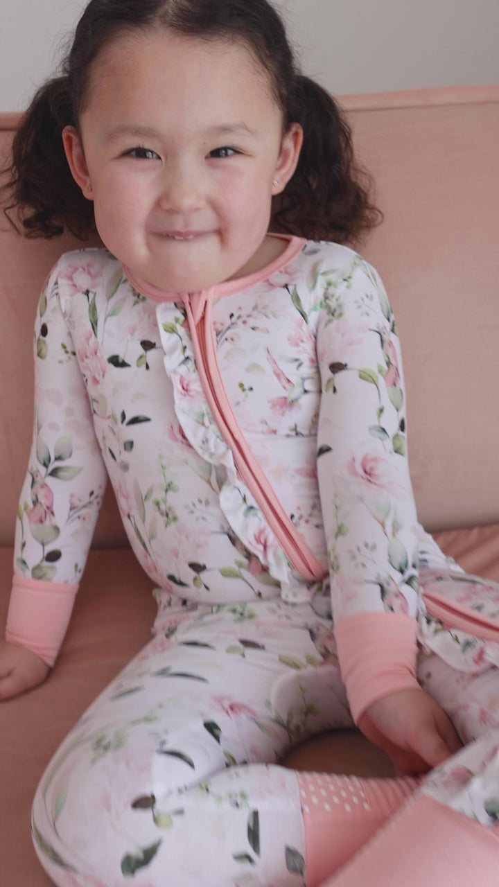 Zipper Bamboo Baby Pajamas - Watercolor Hummingbird Print Footie Zippies