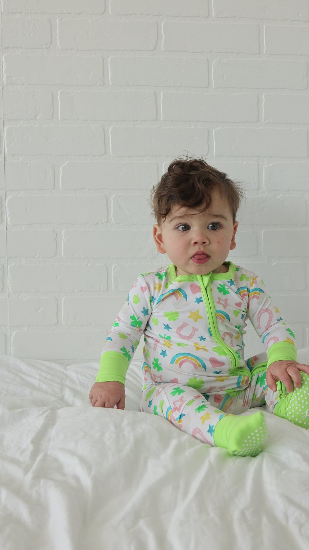 Shamrocks & Rainbows One Piece Zip Up Bamboo Pajamas for Babies