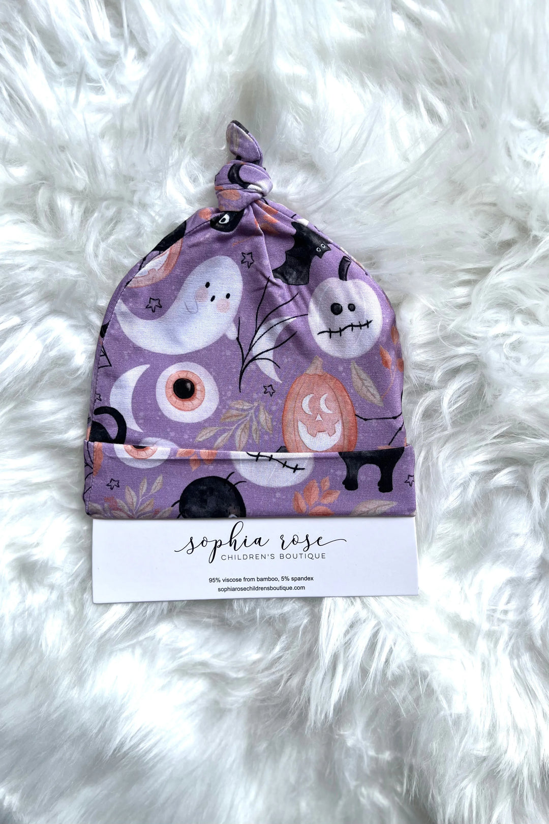 Purple Witches & Ghosts Cozy Newborn Bamboo Beanie Hat