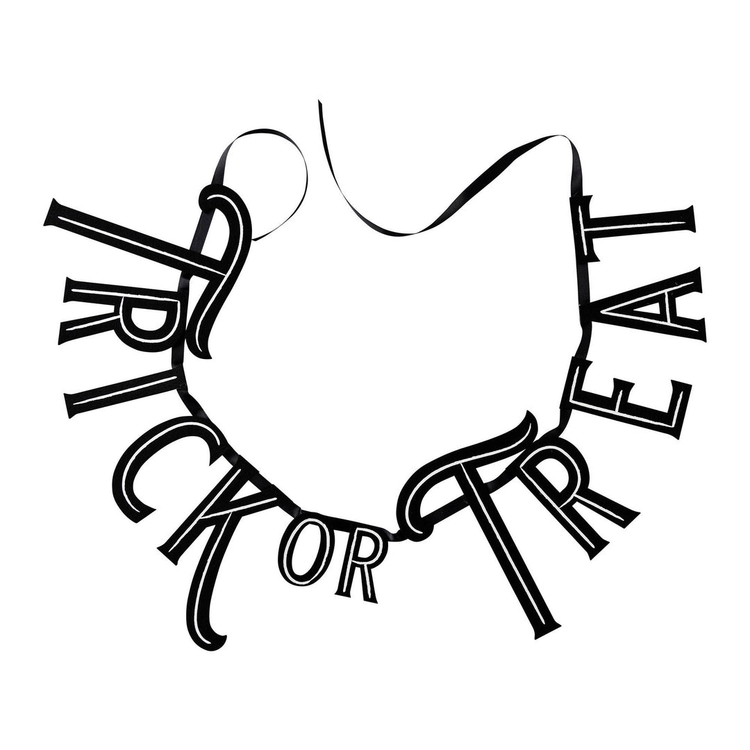 Trick or Treat felt Halloween banner with oversized black lettering on a white background