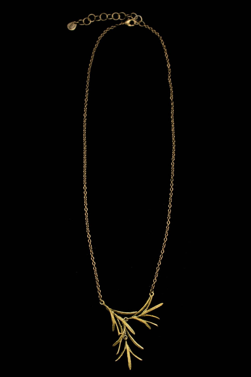 Michael Michaud Rosemary Pendant Necklace full view with adjustable bronze chain and rosemary branch botanical pendant