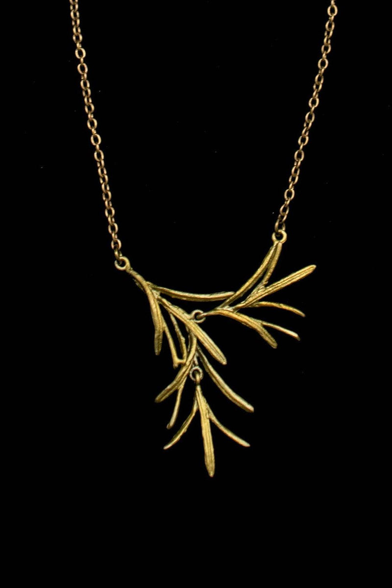 Michael Michaud Rosemary Pendant Necklace close-up featuring hand-patinated bronze rosemary sprigs and botanical detailing