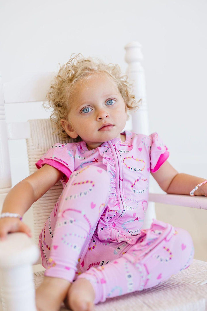 Pink Ruffle Sleeve Bamboo Zipper Pajamas for Babies