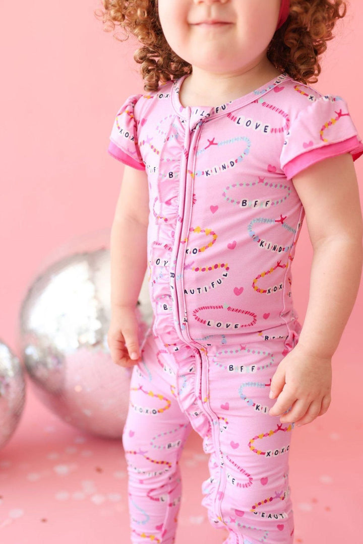 Pink Ruffle Sleeve Bamboo Zipper Pajamas for Babies