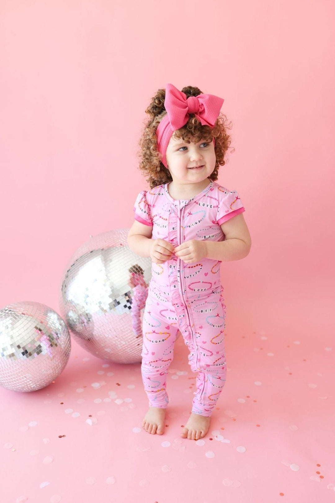 Pink Ruffle Sleeve Bamboo Zipper Pajamas for Babies