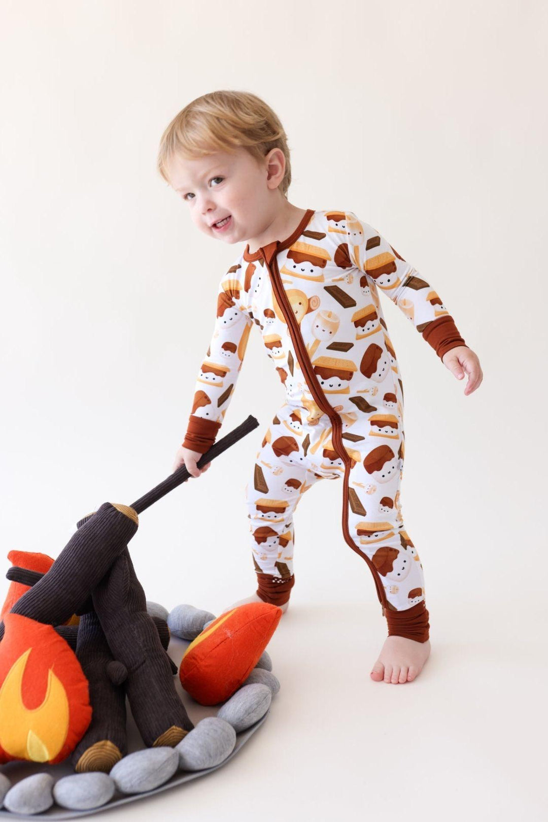 S'mores Print Bamboo Baby Zipper Pajamas - One Piece