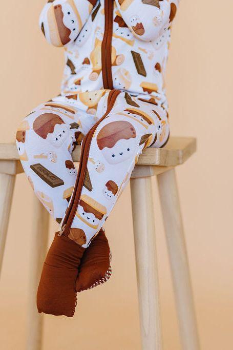 S'mores Print Bamboo Baby Zipper Pajamas - One Piece