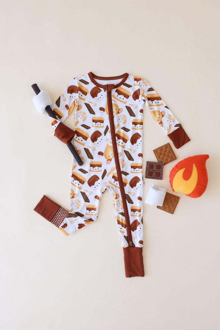 S'mores Print Bamboo Baby Zipper Pajamas - One Piece